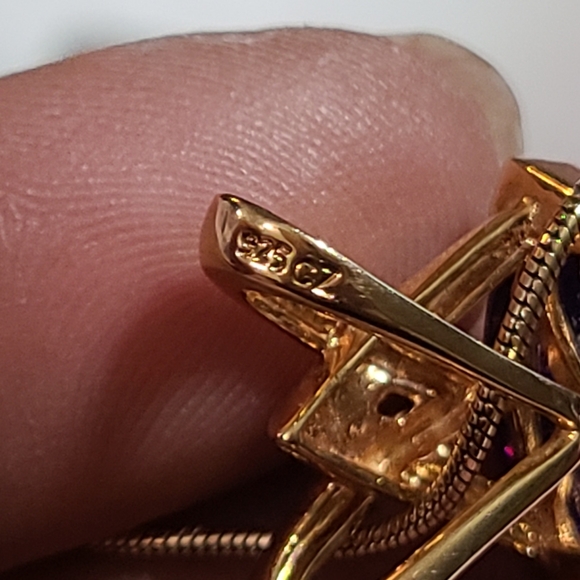 Vintage Technibond Classic Trilliant Purple Cz Slide Pendant on 18in Chain - Picture 10 of 11